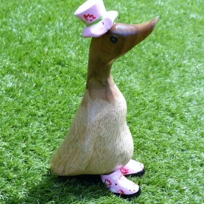 Laufente mit Zylinder + Pumps  22 cm,  Ente pretty in pink - Look Teak Holz Ente - Bild 1 von 3