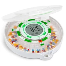 LiveFine 28-Day Automatic Pill Dispenser with LCD Display & Key Lock, Frost Lid