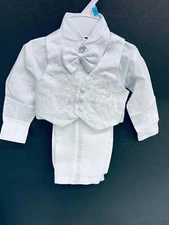 Toddler Baby Boy White Bow Tie Tuxedo Suit Wedding  S M L XL