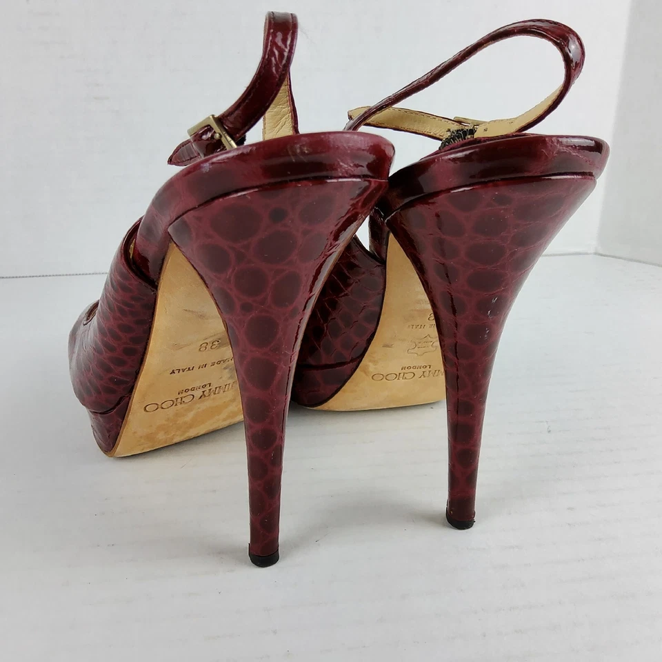 Sandalias de tacón Jimmy Choo para mujer charol serpiente en relieve talla 38 Foto 4 de 4