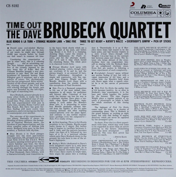 ANALOGUE PRODUCTIONS  AP-8192 DAVE BRUBECK  TIME OUT COLUMBIA LP sealed ! - Bild 2 von 4