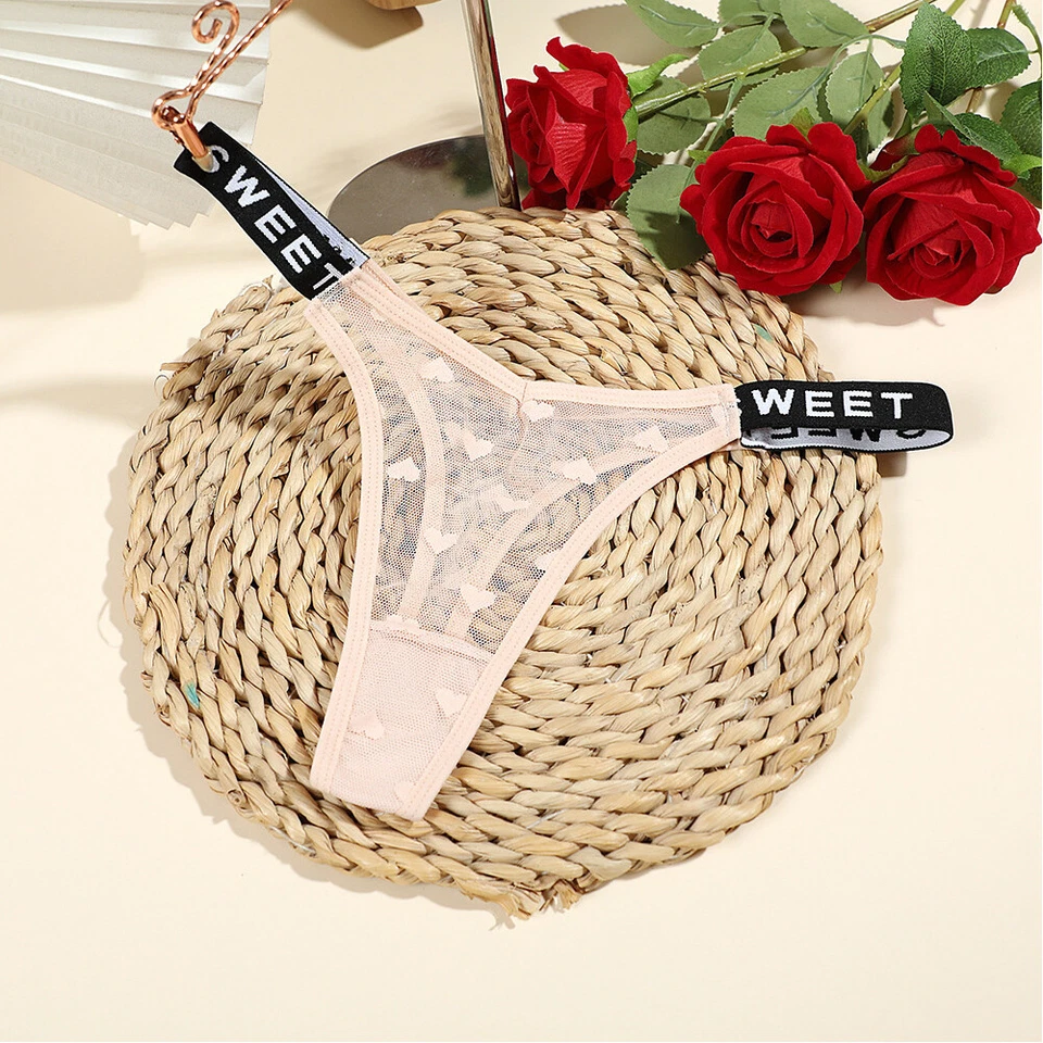 Sexy Women Lace Thong Pearl Sequin G-string Panties LingerieUnderwear Crotchles↔ - Image 4 of 4