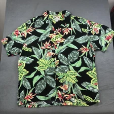 VTG Paradise Found Hawaiian Shirt Mens XL Black Floral Rayon Aloha Made Hawaii