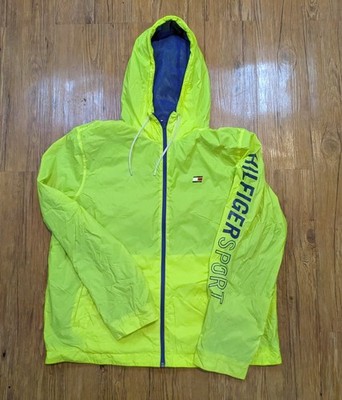 Tommy Hilfiger Mens Neon Green Long Sleeves Hooded Windbreaker Jacket 2XL B33 