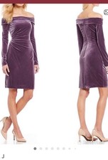 Eliza J Sz 6 Lavender Velvet Off The Shoulder Classic Midi Sheath Cinched Dress