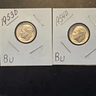 Lot of 2 Roosevelt silver dimes.1953d 1954d Unc