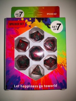 DnD Würfelset Rollenspiel Sharp Edge Dice Set Pen And Paper Rpg Glitzer Rot Bunt