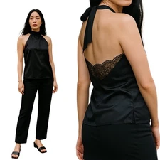 Cami NYC The Wendy Silk Top Womens Size XS Lace Back Halter Neck Black Sexy Goth