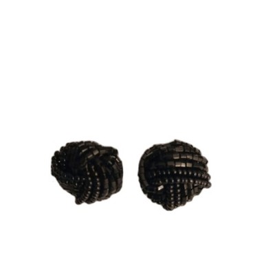 Vintage Black Beaded Knot Stud Pierced Post 1'' Earrings