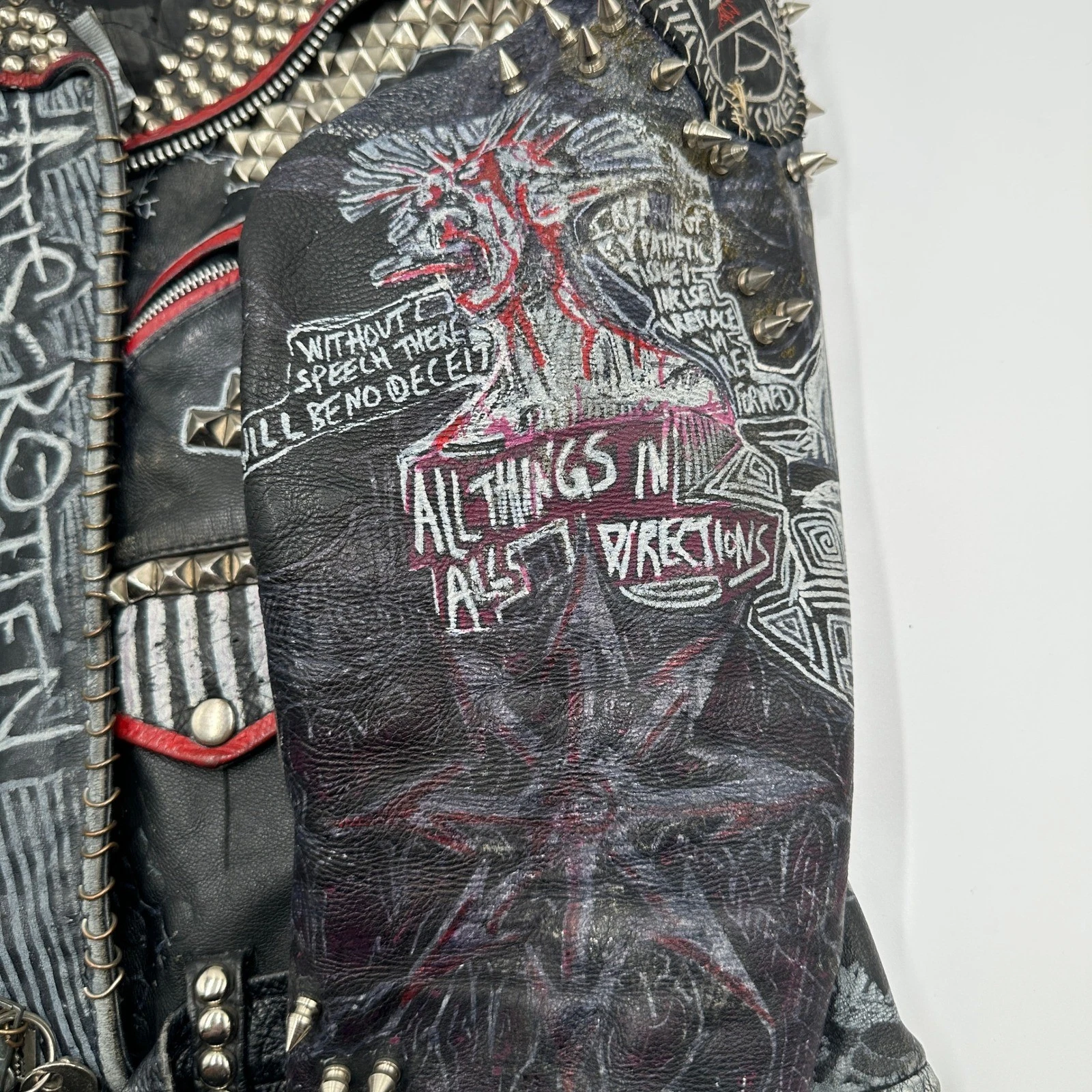 Vintage Leather Sheen Rudimentary Peni Studded Rare Wearable Art Punk Jacket image 10