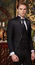 Men's Black 3-Piece Suit Floral Embroidered Western Wedding Prom Slim