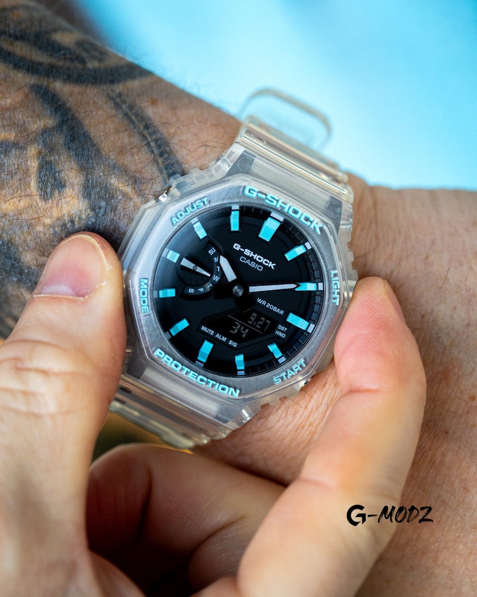 【新品未使用】G-SHOCK GA-2100 おまけ付 Hand-Painted Casio G-Shock GA-2100 Sky Blue Jellyfish CasiOak Mod