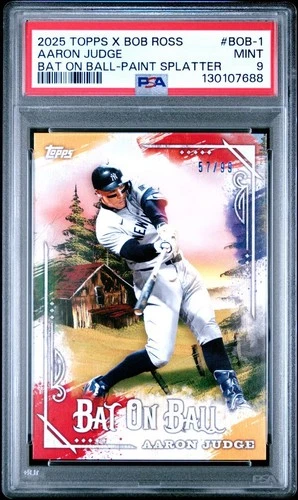 2025 Topps x Bob Ross The Joy of Baseball Aaron Judge Bat On Ball /99 PSA 9