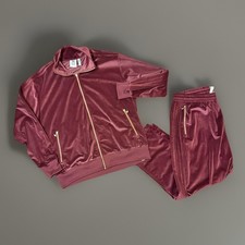 adidas Originals Men's Adicolor Velour FireBird Suit Jacket Pant Burgundy Plush