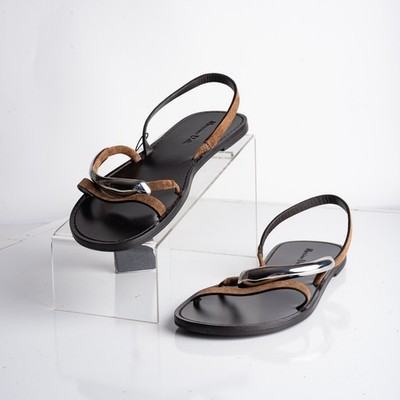 Massimo Dutti Womens Strappy Slingback Sandals Brown Suede US 9 EU 40 New