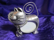 Miniature Cat Kitty w/Rhinestone Collar Metal Picture Frame - Holds 1.5"X 1.75"