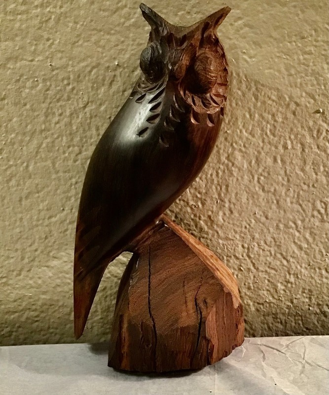 OWLS! VTG Hand Crafted Carved Ironwood Great Horned Owl 8" Tall