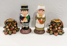 Teleflora Pilgrim Set 2 Candle Stick Holders Thanksgiving & Set Of 2 Fall Acorn