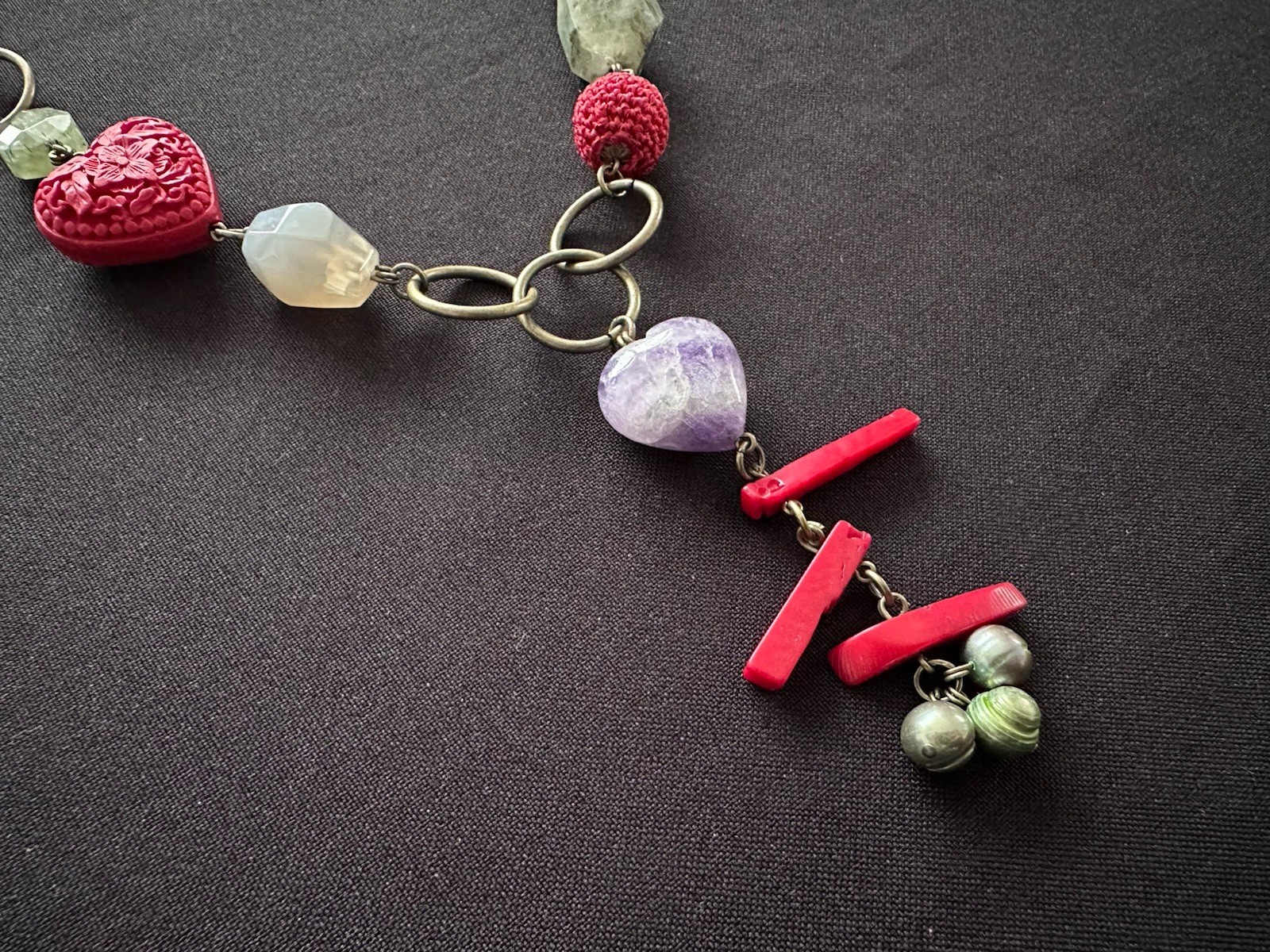 Mixed Gemstone Bead Station Statement Necklace Go… - image 1