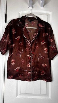 Midnight Bakery Cowgirl Pajama Shirt Western Horses Boots Brown Sz L Top Only
