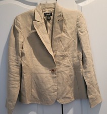 Rafaella Petites Blazer Jacket 8P Tan 100 Linen Tailored Single Button Curved
