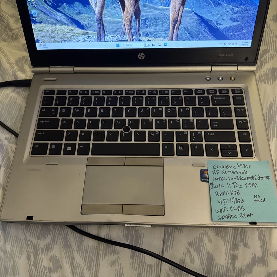 HP EliteBook 8470p 14 i5-3360m 2.8GHZ 8GB 147GB HD Windows 11 PRO Laptop - Image 2 of 4