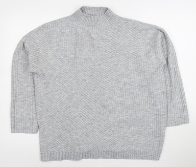 Wallis Damen Pullover grau Stehkragen Rippstrick Größe M