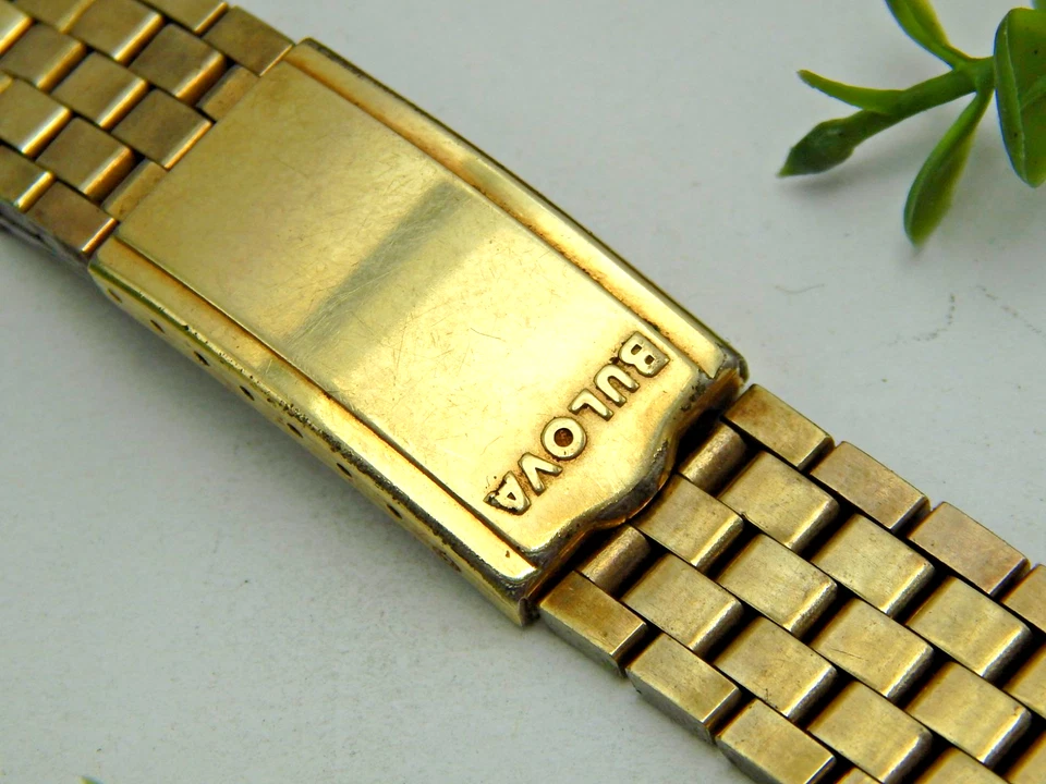Vintage 1/40th 10KT gold overlay BULOVA solid brick link watch band 11/16" 17.5m - Image 3 of 4
