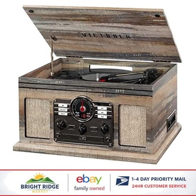 6-in-1 Bluetooth Record Player with Built-in Speakers & FM Radio Functionality