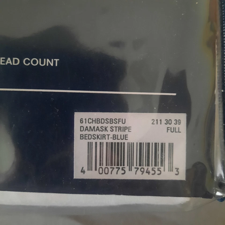 Chaps Home Demask Striped Full Bedskirt 100% Pima Cotton 500 Thread Count Blue - Image 4 of 4