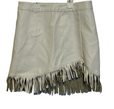 Leather Mini Skirt Fringe Western White Le Lis Faux Cowgirl Luxe Swifty Sz M New