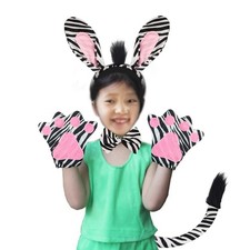 Zebra Ears and Tail Set Photo Props for Stage Show Masquerade Fancy Dress