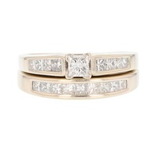 .92ctw Princess Diamond Solitaire w/ Accents Wedding Set 14k White Gold Size 6.5