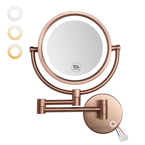 Specchio Trucco Cablato da Parete con Luci LED Dimmerabili 3 Toni 10x Mag... - Foto 1 di 6
