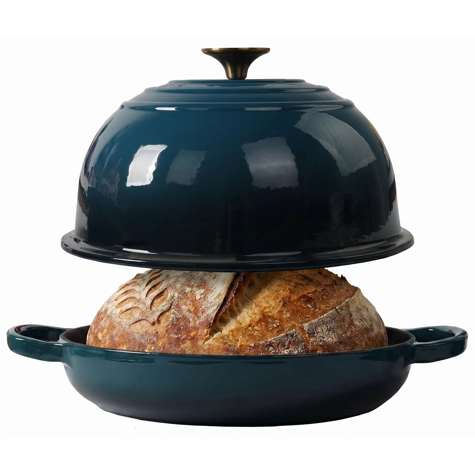 Enameled Cast Iron Bread Pan, Sour Dough Artisan Bread Oven – Dark Teal Blue ...
