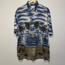 Pierre Cardin Shirt Men's Med Blue Floral Hawaiian Short Sleeve Button Front