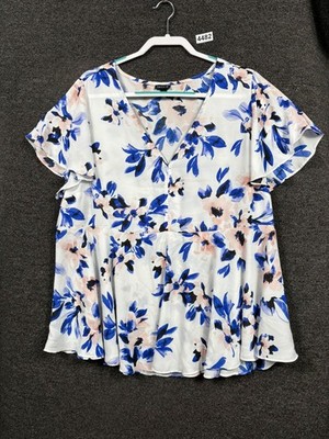 Torrid Babydoll Georgette Flutter Sleeve Blouse Womens Size 3X White Blue