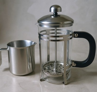 Set of French Press Coffee/Tea Maker and Stainless Steel Frothing Pitcher