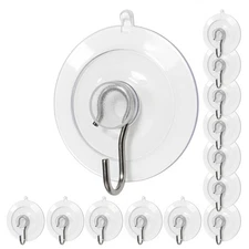 Miuezuth Suction Cup Hooks 12Pcs, 1.77Inch Clear Medium No Trace Suction Cups...