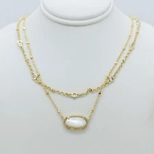 Kendra Scott Elisa Gold Crystal Multi Strand Pendant Necklace in White Shell
