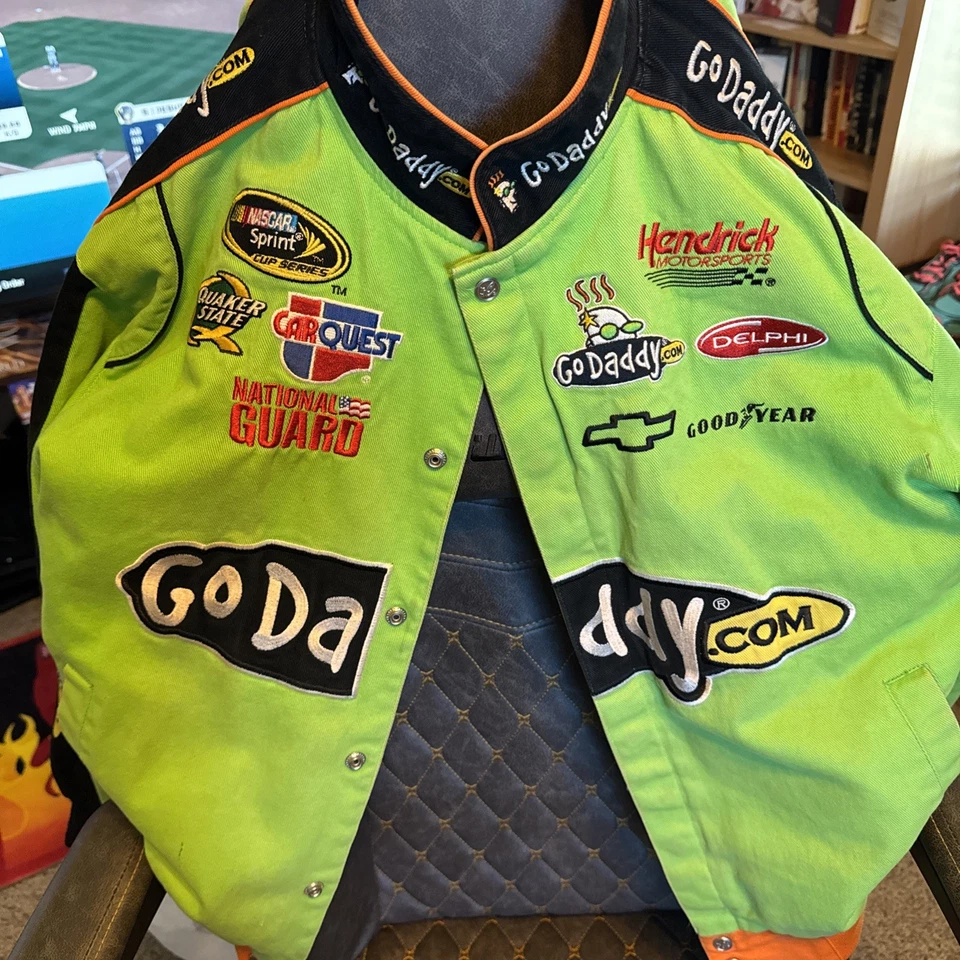 Chaqueta De Colección Nascar Go Daddy Verde Persecución Auténtica Adulto M Foto 2 de 4