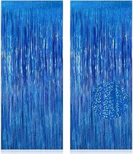 2 Pack Fringe Curtains Backdrops, Foil Fringe Curtains, Door Glitter Blue