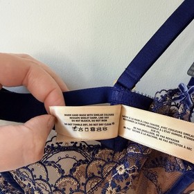 DITA VON TEESE Yvonne Underwire Bra Navy 12C Sheer Lace Lingerie NEW RRP $109.95