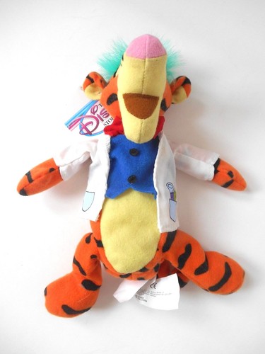 Disney Store Bean Bag Plush Tigger Mad Scientist 9" Lab Coat Bow Tie Green Hair - Picture 4 of 21