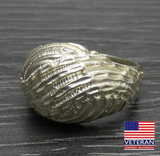 Sterling Silver Unique Dome Top Textured Striped Wider Band Ring Size 5.5