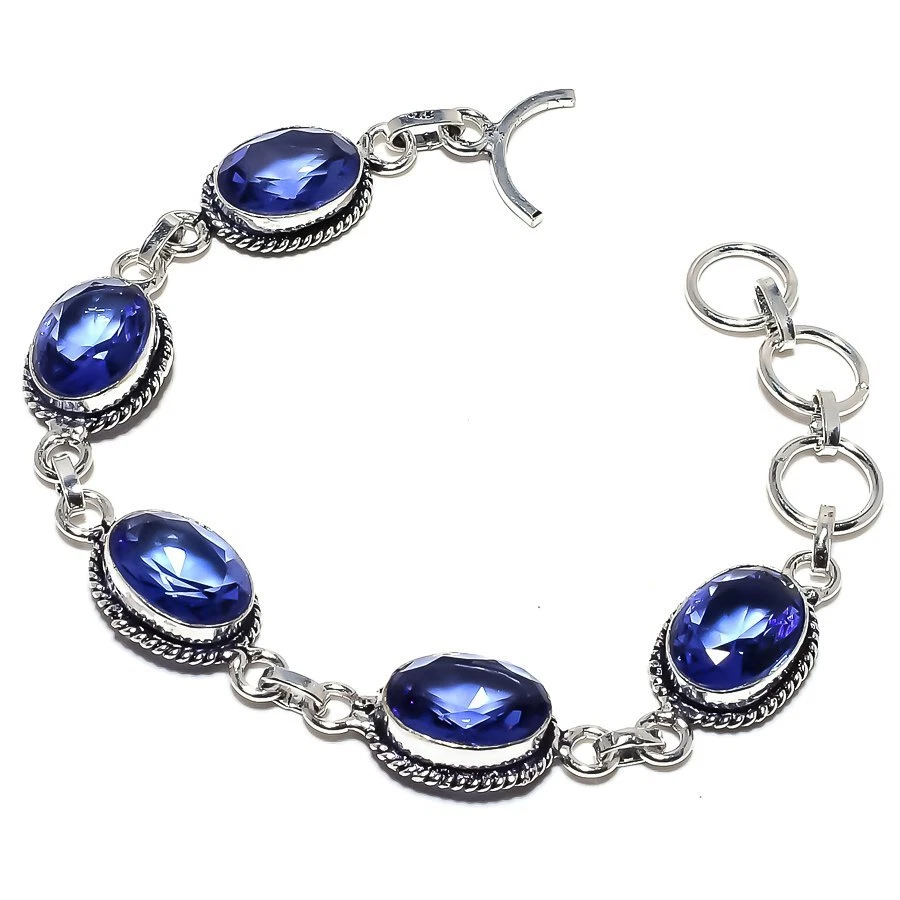 VALENTINO Regalo per lei bracciale catena pietre preziose tanzanite naturale argento sterling 925 W451