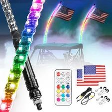 Pair 4FT Spiral LED Whip Lights RGB Antenna w/ Flag & Remote for UTV ATV Can-Am