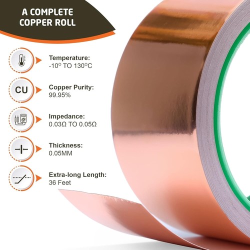 Copper Tape Conductive Adhesive - Double-Sided 2 Inches x 12 Yards Copper foil - Picture 4 of 6