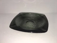 Vintage Smokey Green Heavy Duty MCM Textured Glass Ashtray.  7” X 7” X 1” Tall