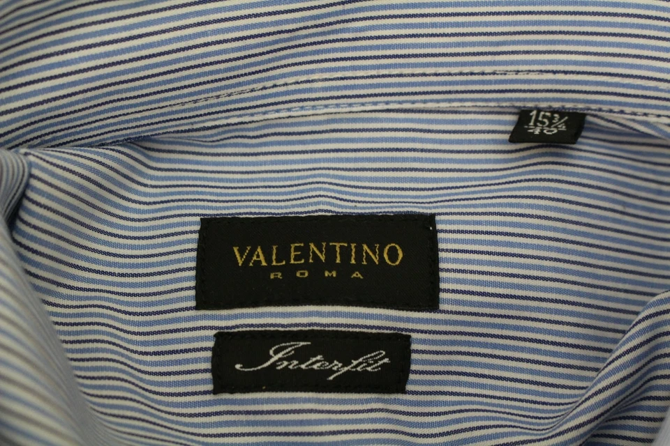 Camisa de vestir para hombre VALENTINO ROMA Interfit azul a rayas manga larga venta al por menor $270 Foto 4 de 4